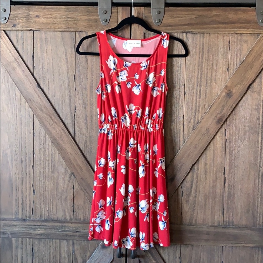 French Grey red floral dress